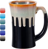 Grande tasse à café en céramique, grande tasse à thé pour le bureau et la maison, grande tasse à café avec poignée, tasse à café noire avec grande poignée, passe au lave-vaisselle et au micro-ondes, noir