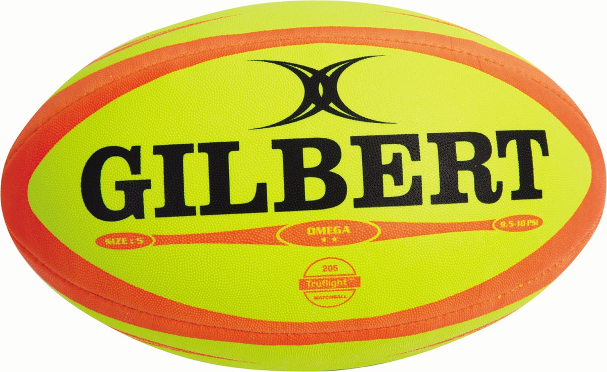 Gilbert Rugbybal Omega Match Fluor - Maat 4 (5 stuks)