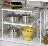 Étagère de cuisine à 2 niveaux, étagère à épices peu encombrante, réglable en longueur, barre de sablage de 15 kg, étagère pour lave-vaisselle, insert d'armoire, 10 étagères, blanc