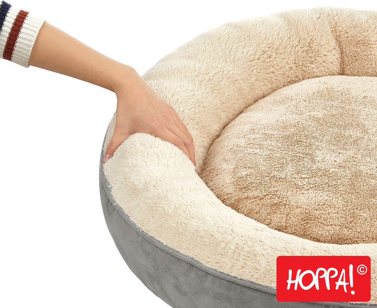 Hoppa! Hondenmand - Hondenbed - Kattenmand - Kattenbed - Afneembare hoes - Honden / Katten Donut - Ø 50 cm - Lichtgrijs – foto 2