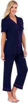 Bamboe Pyjama Set - Huispak - Dames - Ademend - Zacht - Lange Broek - Hypoallergeen - Donkerblauw - XL