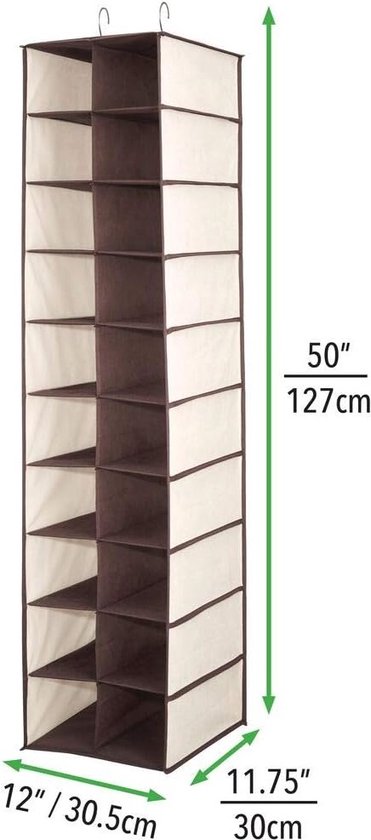 armoire suspendue avec 20 compartiments - grande armoire suspendue pour vêtements, chaussures et accessoires - armoire pliante pratique pour un rangement peu encombrant - crème/marron