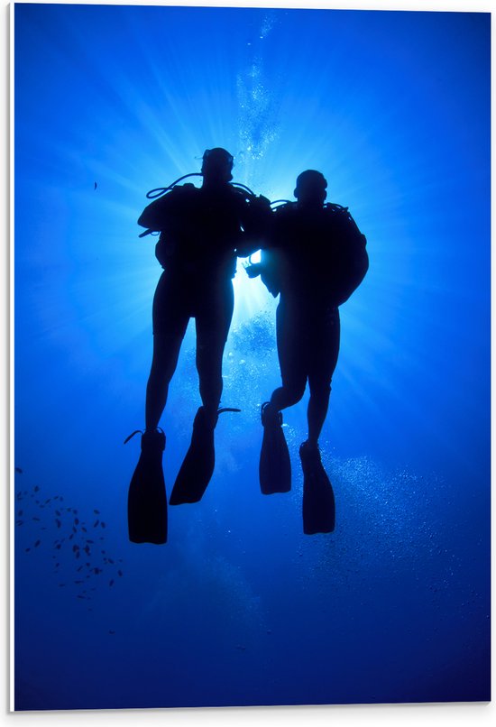 PVC Schuimplaat - Silhouet van Duikers in de Zee - 40x60 cm Foto op PVC Schuimplaat (Met Ophangsysteem)