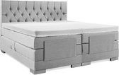 Soft bedden Elektrische Boxspring - 140x200 - Incl. Gecapitonneerd hoofdbord - Zilvergrijs met plint