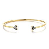 Twice As Nice Armband in goudkleurig edelstaal, open bangle, zwarte zirkonia 6 cm