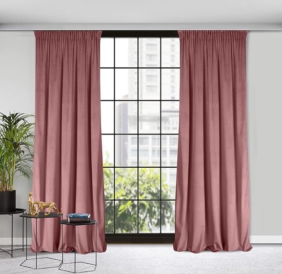 ROSA Rideau occultant, opaque, rideau en satin avec ruban adhésif - 1 pièce. Rideau Extra Long, Elegant, Uni, Salon, Chambre, 135x300 cm, Rose foncé