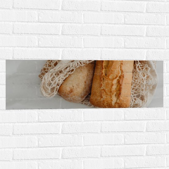 Muursticker - Verse Broodjes in Gehaakt Tasje - 90x30 cm Foto op Muursticker