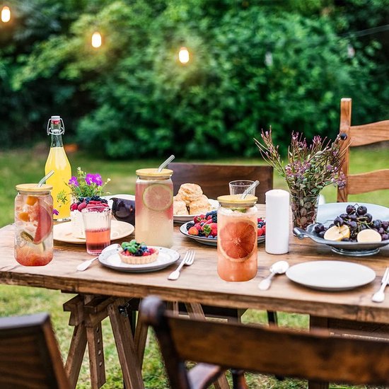 Bubble tea kopjes met deksel en rietje set van 2, drinkglazen met bamboe deksel en glazen rietje, ijskoffieglazen voor ijskoffie, cocktail, smoothieglas, bier, koude kopjes 480ML van CSYY — afbeelding 2