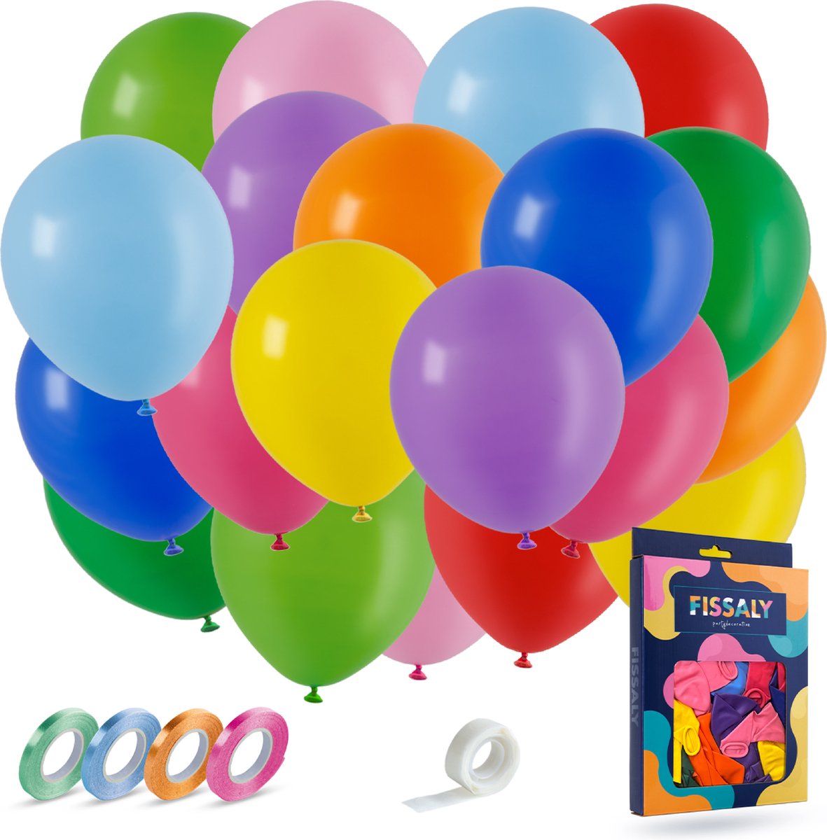 Fissaly 40 Stuks Gekleurde Latex Helium Ballonnen met Accessoires – Wit, Geel, Oranje, Rood, Roze, Paars, Blauw & Groen Decoratie - Fissaly