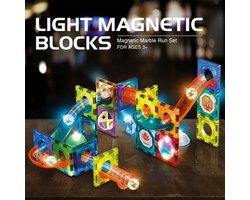 foto van Magnetische blokken ballenbaan Glowing 75 st. - Light Magnetic Blocks - Magnetic Marble Run Set - Licht Magnetische Blokken - Magnetisch Speelgoed - Geschenkdoos - cadeau kinderen - knikkerbaan