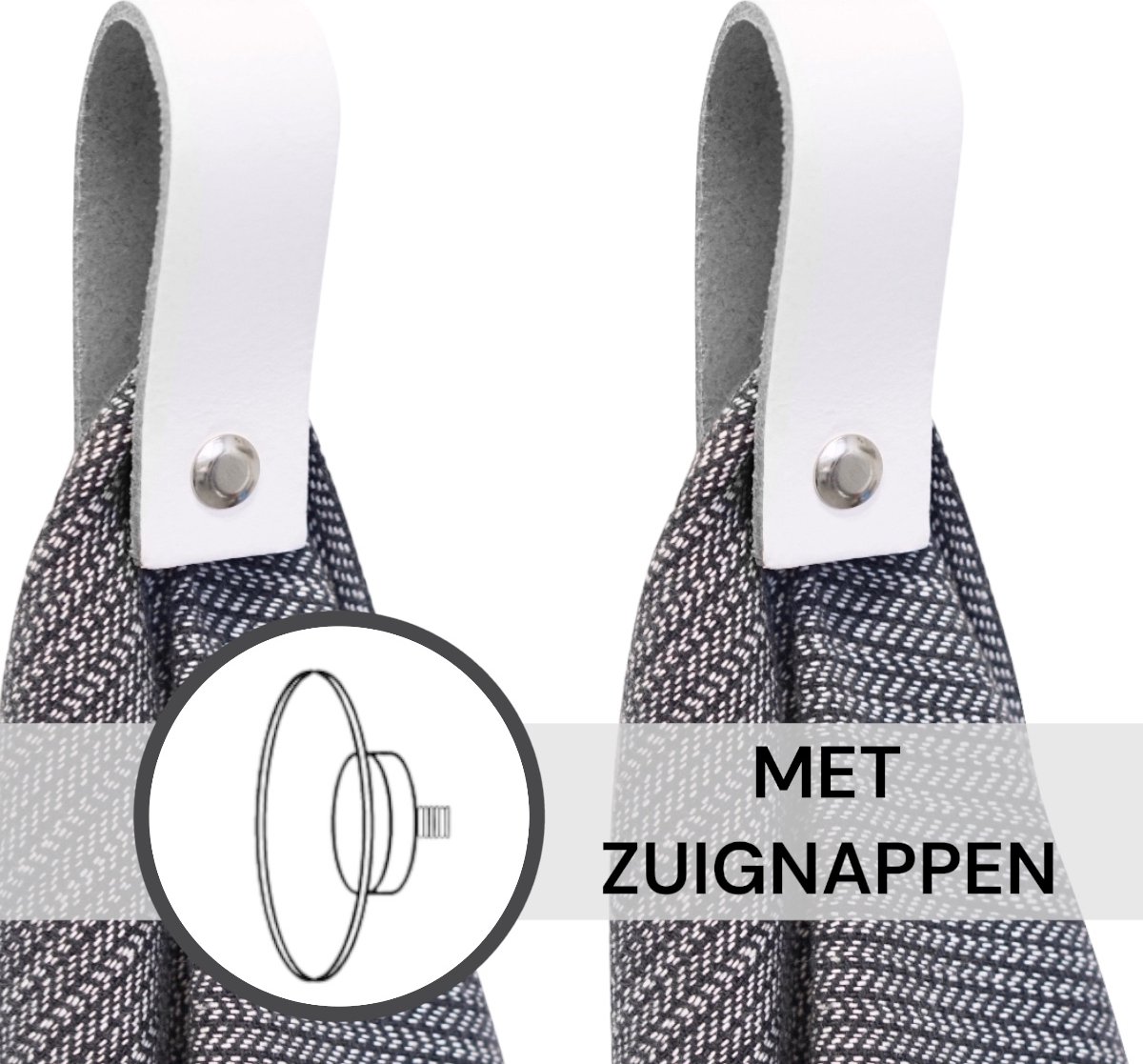SETPRIJS - 2x Leren magneet-lus - met Zuignap + Plakstrip - WIT - Handles and more® (handdoekhaak - handdoekhaakje - handdoeklus - handdoekhanger - magnetische handdoekhouder)