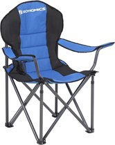 Campingstoel, inklapbaar, klapstoel, comfortabel met schuim beklede zitting, met flessenhouder, hoog belastbaar, max. belastbaarheid 250 kg, outdoor stoel, blauw