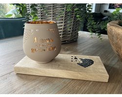 Creaties van Hier - Moederdag (mama) - Kaarsen - Theelichthouder met Plankje - Glas - 9,4x8,9 cm - moederdag cadeautje