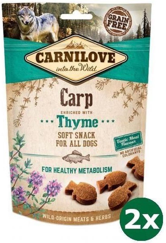 Foto: 2x200 gr carnilove soft snack karper tijm hondensnack