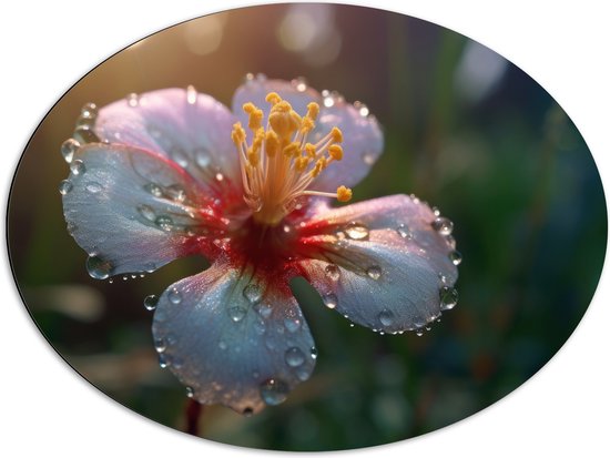 Dibond Ovaal - Bloem - Natuur - Water - Druppels - 80x60 cm Foto op Ovaal (Met Ophangsysteem)