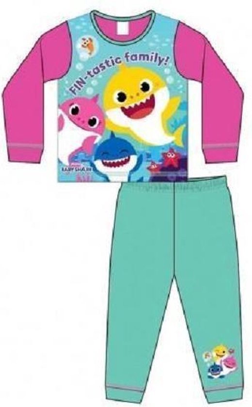 Baby Shark pyjama - maat 110 - Shark Family pyama - roze/groen