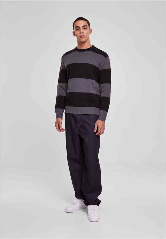 Urban Classics - Heavy Oversized Striped Sweater - Zwart/Grijs