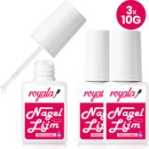 Royala Nagellijm 3 flesjes a 10ml - Totaal 30ml - Nagellijm met kwastje fijne precisie-applicator - Nagel Lijm - Nail Glue