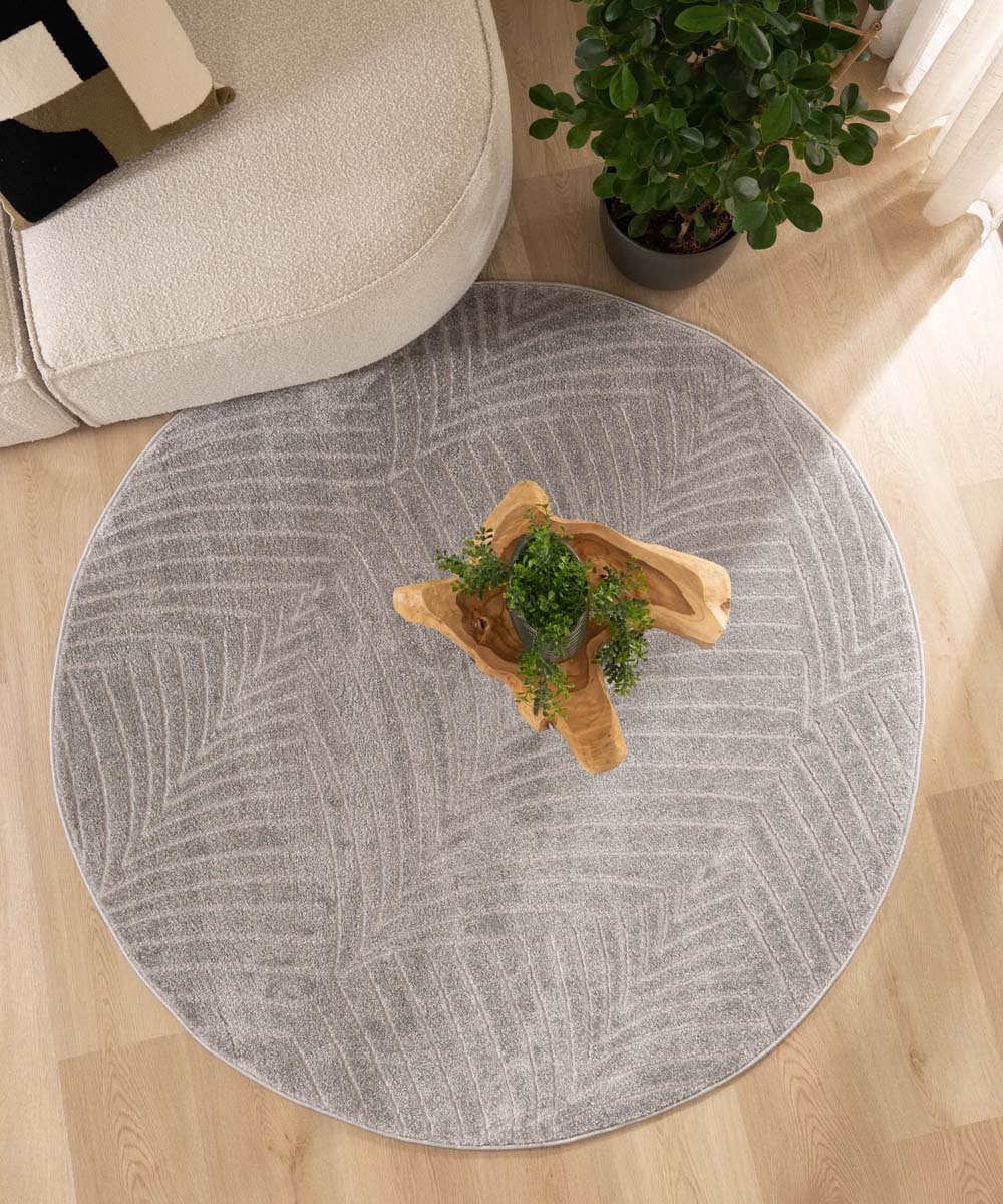 Rond vloerkleed Scandinavisch - Contour Leaf grijs 100 cm