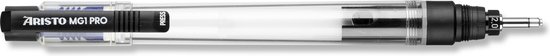 Doorzichtige tekenpen met zwarte en blauwe dop 'Aristo MG1 PRO', 'PRESS' en 2.0 mm.
