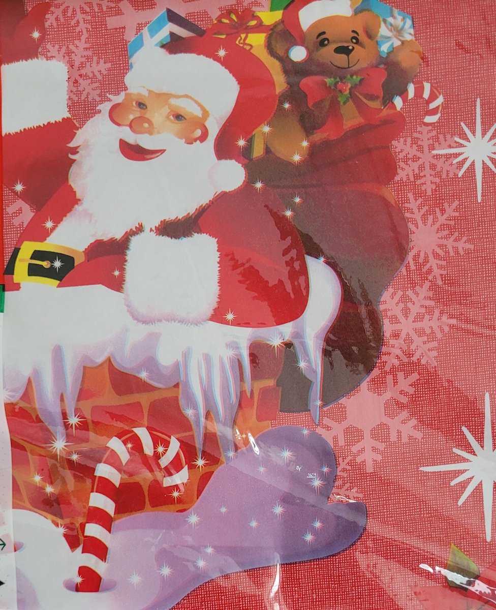 Kerst tafelkleed licht rood met kerstman en sneeuwpop 140x200 cm - afneembaar kersttafelkleed met flanellen rug - Kerstboom en zuurstok met kerstman kerstkleed