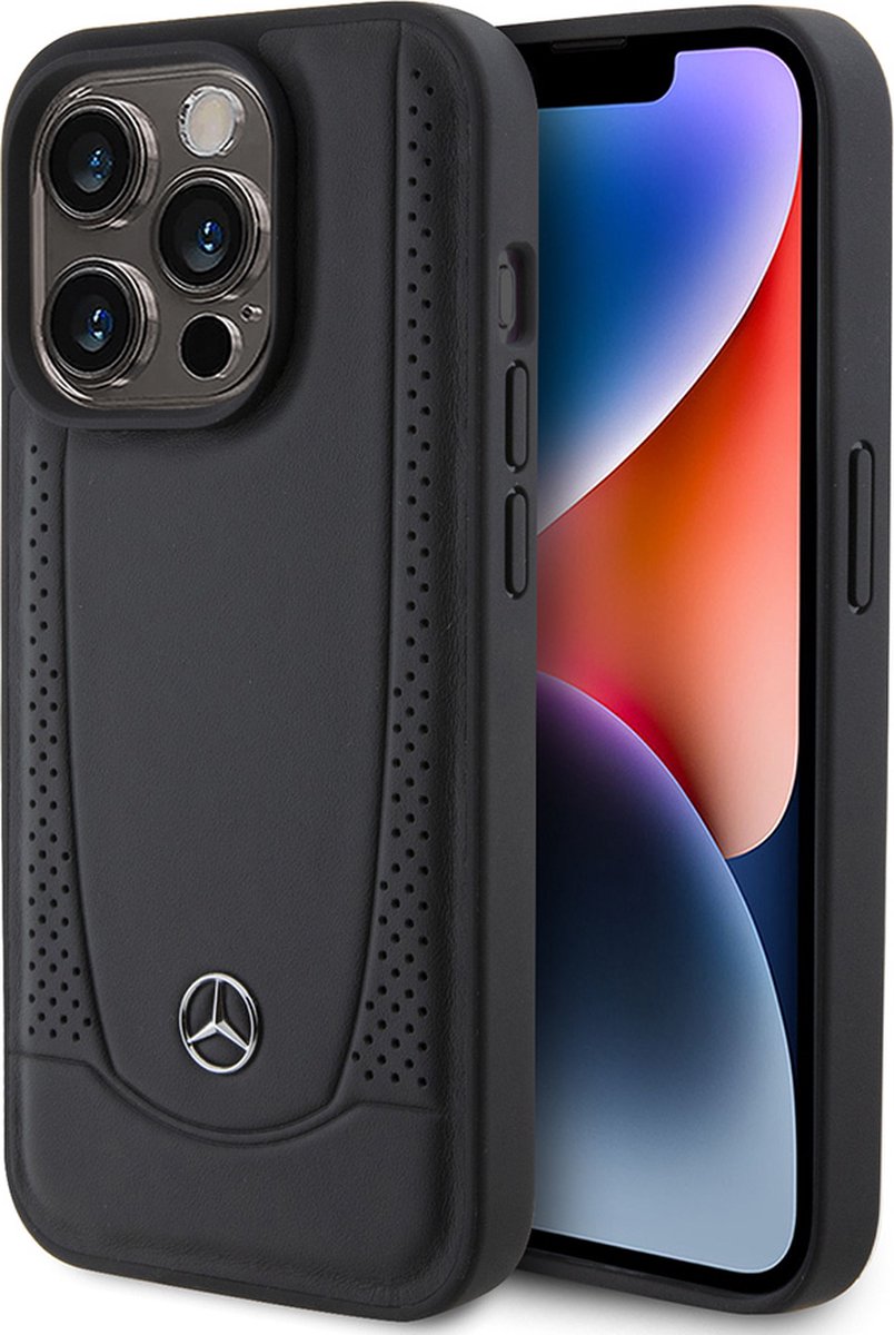 iPhone 15 Pro Max Backcase hoesje - Mercedes-Benz - Effen Zwart - Leer