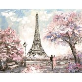 Happy Painter Diamond Painting Volwassenen & Kinderen XL - Romantische Eiffeltoren Lente - 50x40 cm - Diamond Painting Volledig Pakket