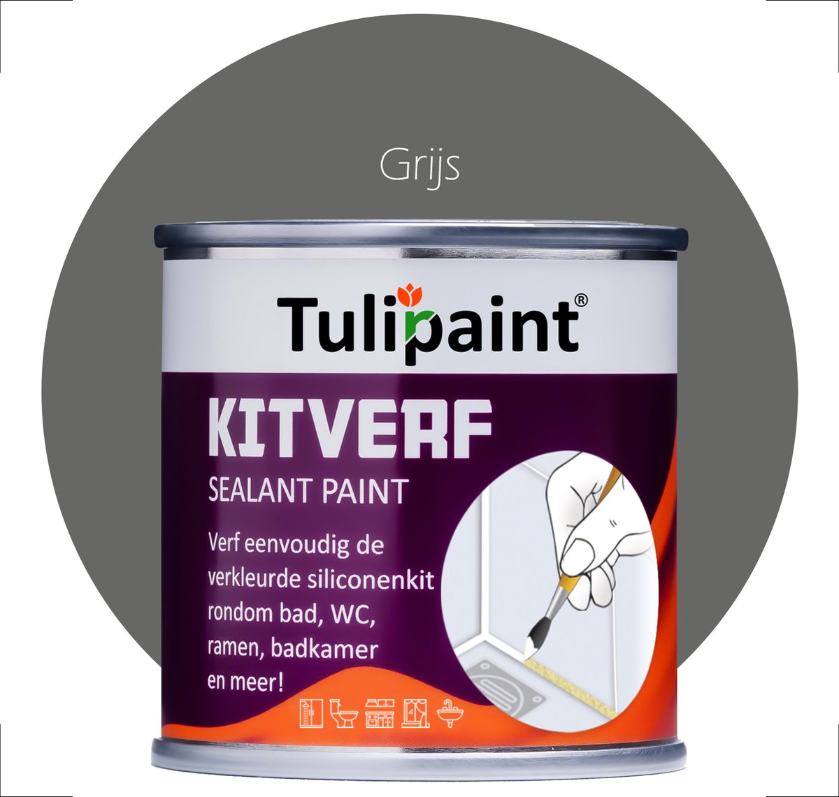 Tulipaint Kitverf (Grijs) - Kit verven - Siliconenkit verven schilderen - Kitstift - Kitranden vieze verkleurde gele vergeelde Kit schoonmaken reinigen reiniger - Kitreiniger