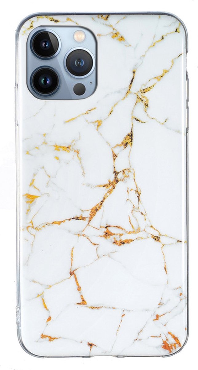 iPhone 12 PRO MAX Hoesje - Siliconen Back Cover - Marble Print - Wit Marmer - Provium