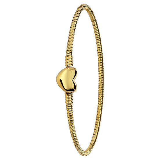 Lucardi - Dames Stalen goldplated armband slang met hart sluiting - Armband - Staal - Goudkleurig - 19 cm