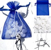 10 Organza zakjes blauw met 15 hartvormige mini pepermuntjes en gelukspoppetje voetbal - bedankje - traktatie - voetbal - organza - give-away