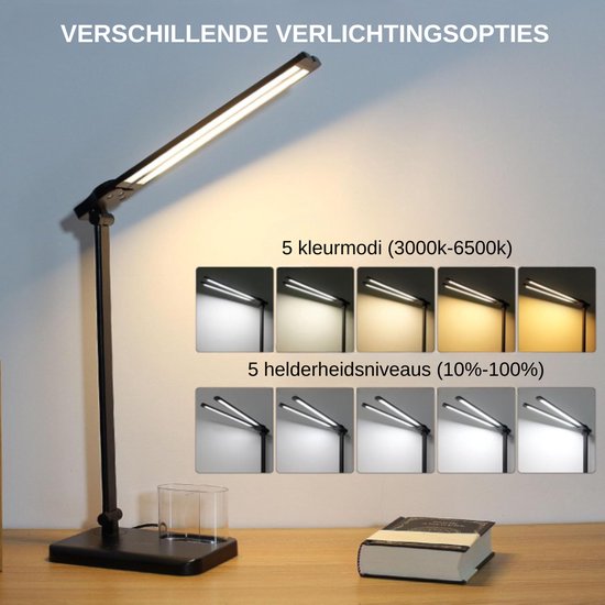 LED-bureaulamp voor thuiskantoor - bureaulamp met dubbele zwenkarm en  USB-oplaadpoort,... | bol