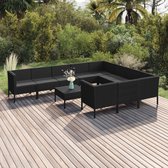 The Living Store Loungeset Modulair Zwart - PE-rattan - 6x Middenbank - 4x Hoekbank - 1x Tafel - Kussens - 100% polyester