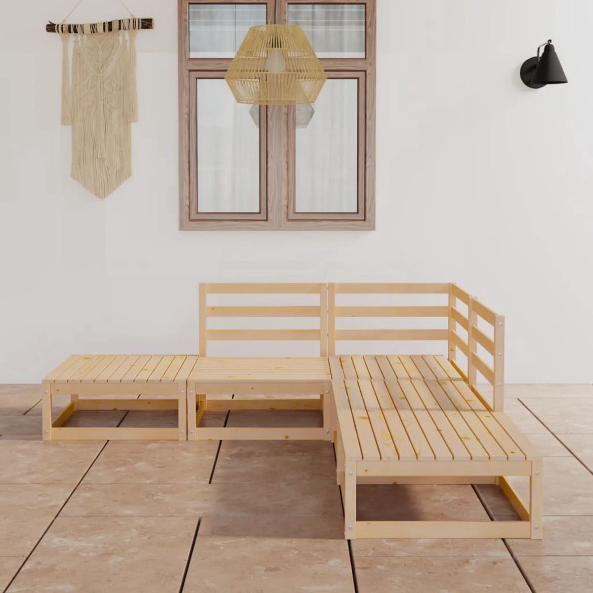 The Living Store 5-delige Loungeset massief grenenhout - Loungeset - Tuinmeubel - Houten Lounge - Loungestoel - Buitendining