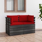 The Living Store Hoekbank Pallet - 65x65x71.5 cm - Massief grenenhout - Rood kussen - Polyester stof