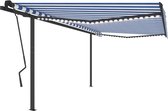 The Living Store Buitenluifel - Handmatig uitschuifbaar - 450x350 cm - UV- en waterbestendig - Blauw/wit - Aluminium frame - Inclusief solar LEDs