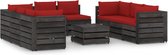 The Living Store Pallet Loungeset - Grenenhout - 69x70x66 cm - Rood kussen