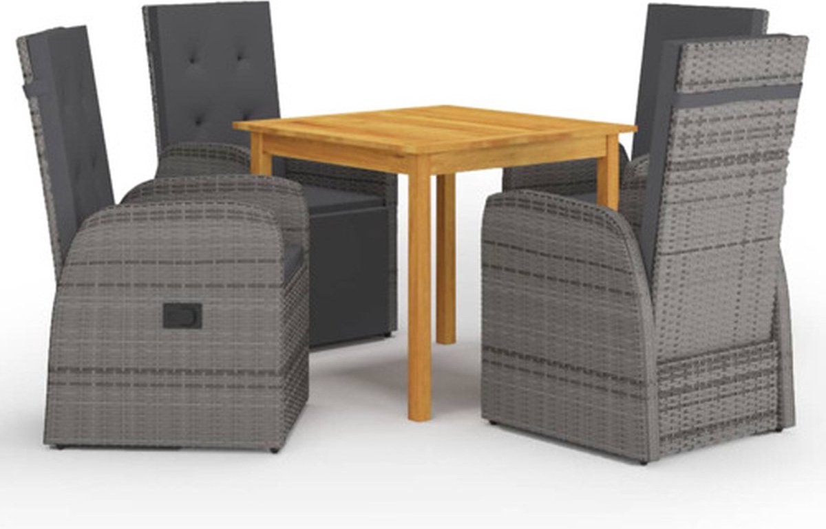 The Living Store 5-delige Tuinset grijs - Tuinmeubels - Buitensetuintje - Lounge Set - Acacia Hout - Ratan Meubilair