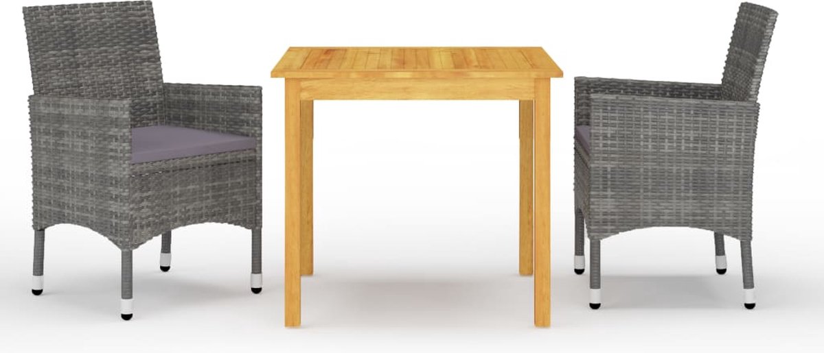 The Living Store 3-delige Tuinset grijs - Tuinstoel - Eettafel - Acacia Hout - Outdoor Meubels - Lounge Set