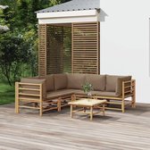 The Living Store Bamboe Tuinset - Lounge met Tafel 55x65x30cm - Modulair Ontwerp - Inclusief Kussens - Duurzaam Materiaal