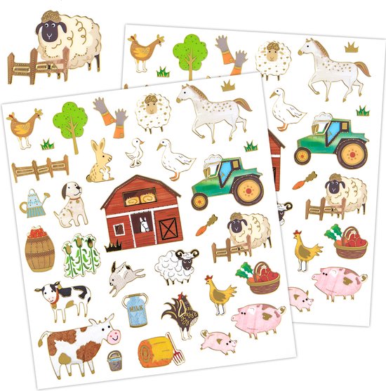 Boerderijdieren Stickervellen met Goudfolie - Stickervellen Kind - Dieren Stickers - Kinderboerderij Stickers - Knutselen Kind - Knutselen Meisjes - Stickers Jongens - Beloningsstickers - Boerderij - Boerderijdieren Stickers - Stickervellen Dieren