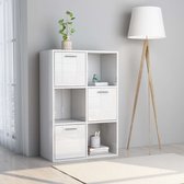 The Living Store Cabinet - Blanc brillant - 60 x 29,5 x 90 cm - 6 compartiments - 3 cubes ouverts et 3 cubes avec portes
