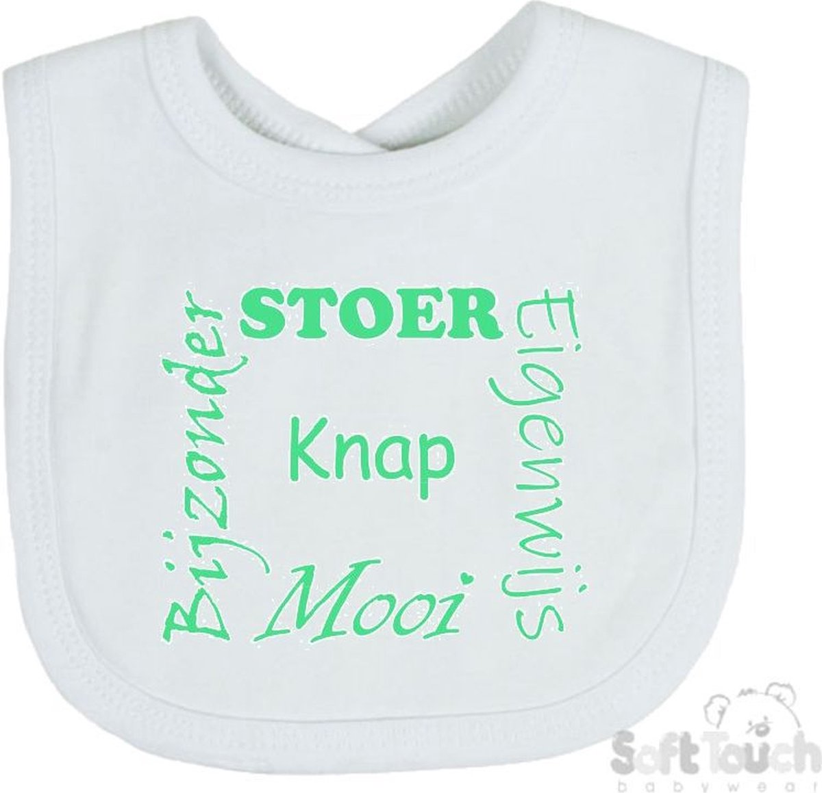 Goedkoopste Soft Touch Slabber Slabbetje Slab Stoer Eigenwijs Mooi Bijzonder Knap Unisex Katoen Wit/mint Maat 33x22 Cm