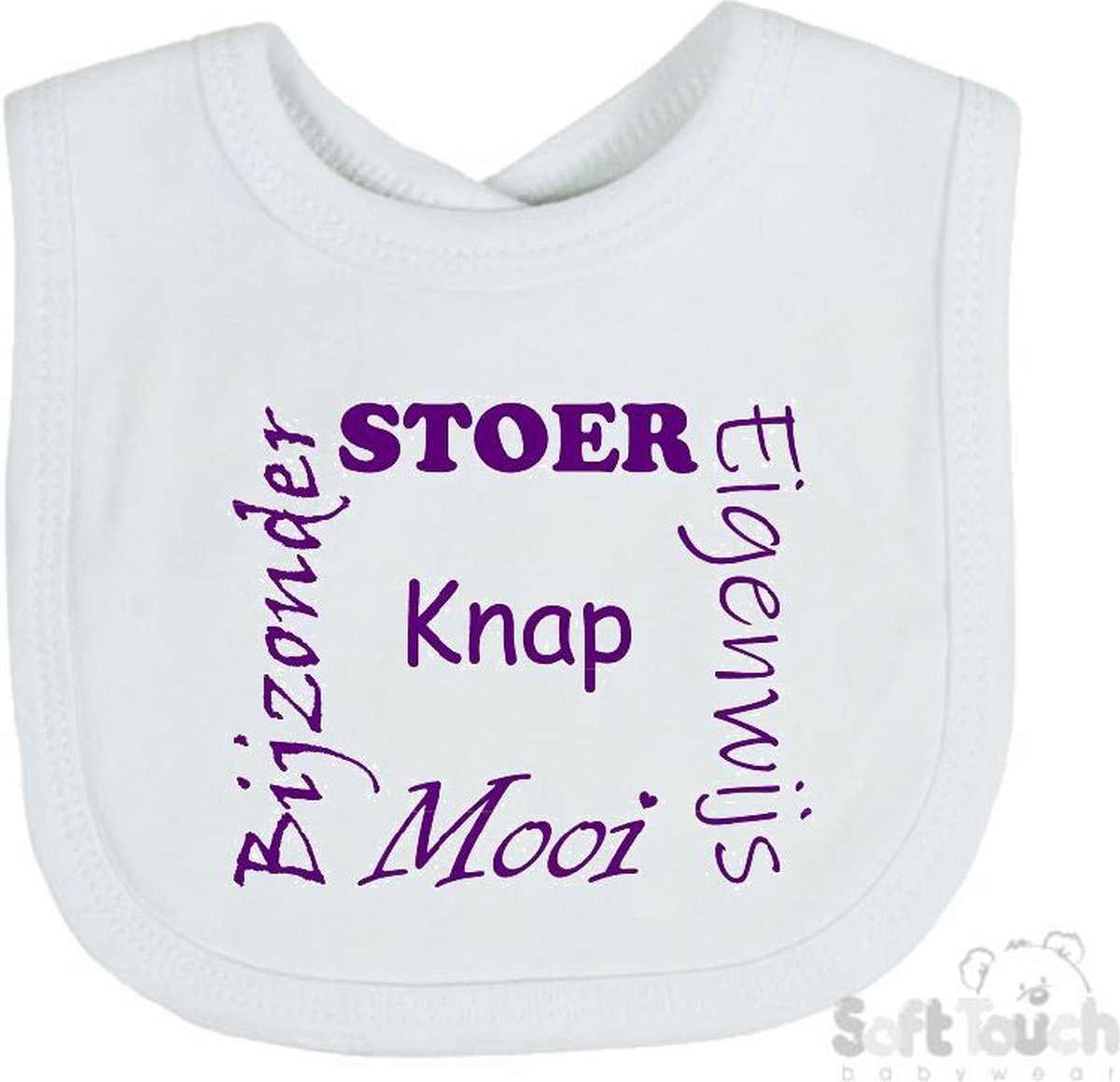 Goedkoopste Soft Touch Slabber Slabbetje Slab Stoer Eigenwijs Mooi Bijzonder Knap Unisex Katoen Wit/paars Maat 33x22 Cm