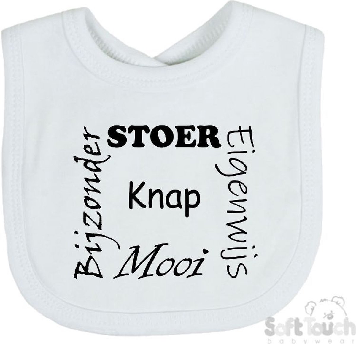 Goedkoopste Soft Touch Slabber Slabbetje Slab Stoer Eigenwijs Mooi Bijzonder Knap Unisex Katoen Wit/zwart Maat 33x22 Cm