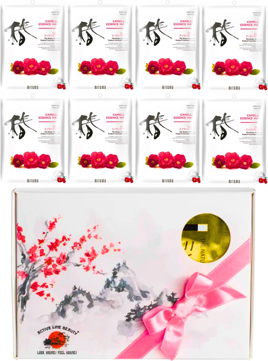 Goedkoopste Mitomo Camellia Flower Gezichtmaskers - Giftset Vrouw - 8 x 25g - Verjaardag Cadeau Vrouw - Geschenkset Vrouwen