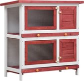 The Living Store Konijnenhok - Rood en wit - 90 x 45 x 90 cm - Met gaasdeur - Duurzaam houten frame