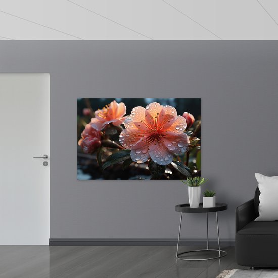 Canvas - Bloem - Closeup - Natuur - Druppels - Kleuren - 150x100 cm Foto op Canvas Schilderij (Wanddecoratie op Canvas)