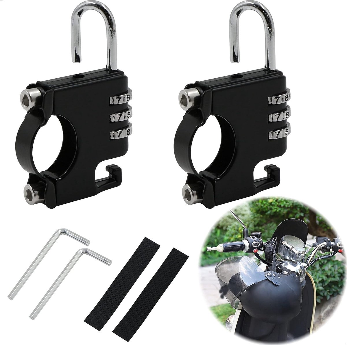 Motorfietshelslot, hangslot, cijferslot, diefstalbeveiliging, universeel speciaal slot, aluminium stuuraccessoires, veiligheidscode, diefstalbeveiliging met 3-cijferige code, zwart