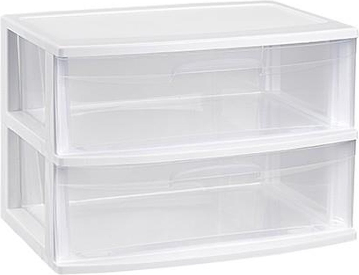 Plasticforte Ladeblokje organizer 2x lades - wit/transparant - L56 x B40 x H41 cm - plastic